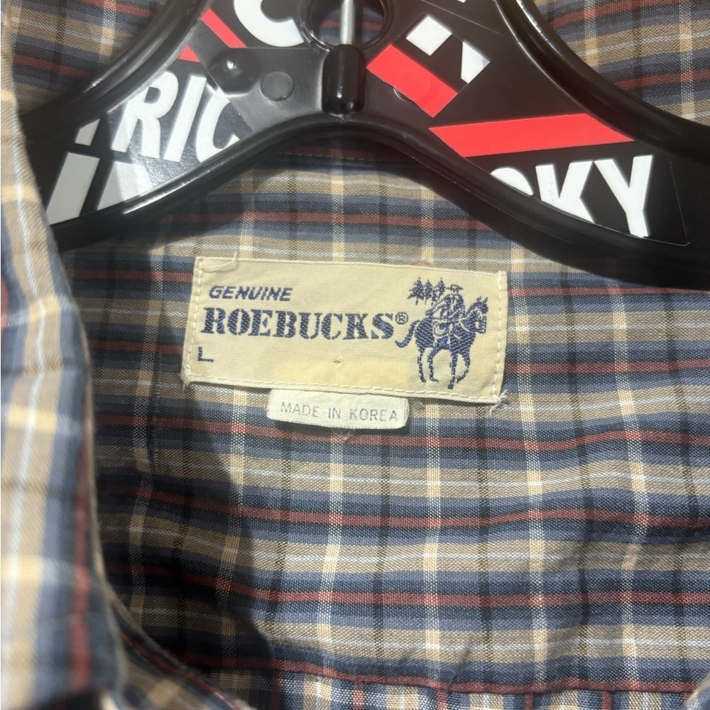 Vintage 90's Roebucks Grey Snap Western Plaid Shirt Large EUC - Picture 6 of 8
